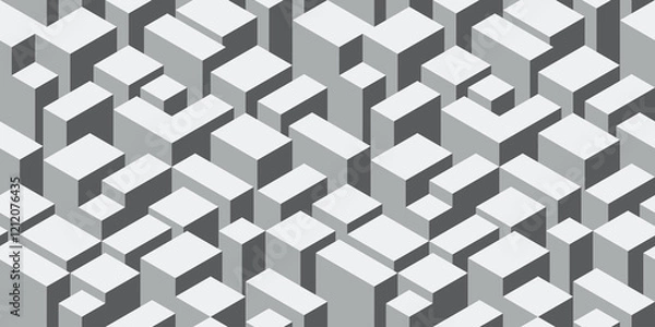 Obraz Seamless isometric vector pattern background. Greyscale. Light neutral grey colours. Endless various sized isometric rectangles, cubes, prisms. Buildings