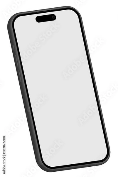 Fototapeta Smartphone mockup illustration. White background, blank screen. 3D rotated view.