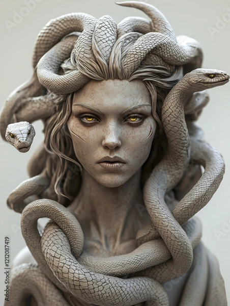 Obraz Portrait of Medusa , Greek mythology a monster, a Gorgon, human female with living venomous snakes in place of hair.
