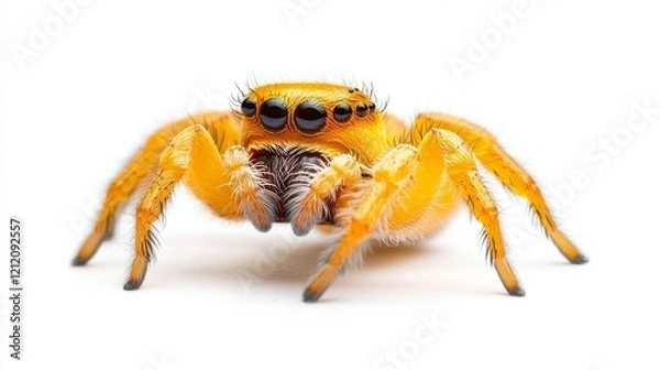 Fototapeta Exquisite Macro Photography of Jumping Spider on White. Generative AI