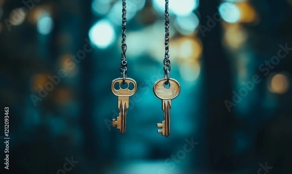 Fototapeta onceptual image with hanging keys, Generative AI