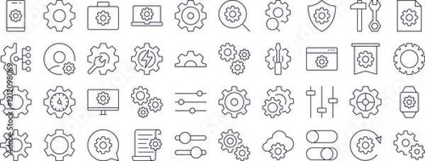 Fototapeta Cogwheel and Gear Thin Icons Collection. Editable Stroke. Perfect for Web Sites, Books, Cards, Apps