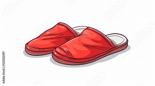 Obraz Red Cartoon Slippers Pair for Comfortable Home Shoes Icon