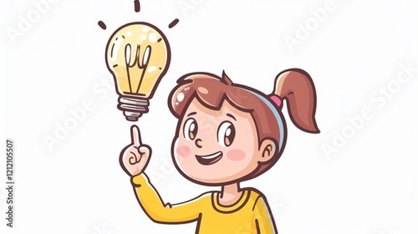 Obraz Creative Idea Concept with Girl and Kid Pointing at Lightbulb Icon Cartoon