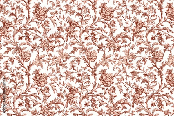 Fototapeta Floral Toile Tapestry Pattern. Vintage botanical wallpaper pattern. Background image. Created with Generative AI technology