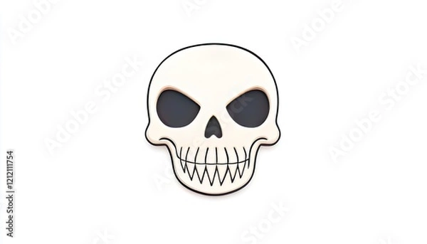 Fototapeta Stylized skull design featuring dark eye sockets and pronounced teeth on a white background