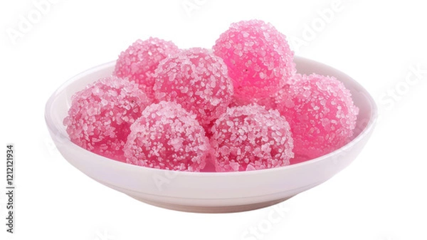 Obraz Vibrant Pink Sugar Coated Jelly Tots Isolated on White Background Suitable for Dessert Table Displays