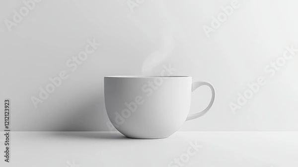 Fototapeta Steaming coffee cup icon design minimalist style flat handle gray and white tones creative concept