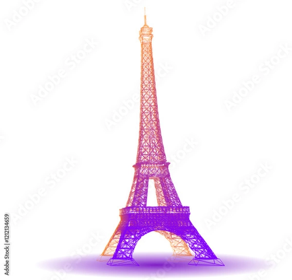 Fototapeta Wireframe Eiffel Tower with Blue Green Gradient Background Icon. Logo Design . Vector illustration.