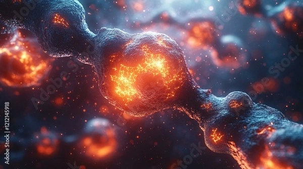 Fototapeta A digital rendering of a complex biochemical pathway, with molecular structures of metabolites glowing as they transform within the cell. 499