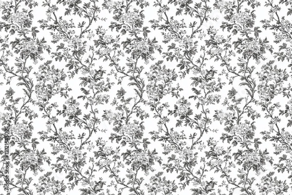 Fototapeta Floral Toile Tapestry Pattern. Vintage botanical wallpaper pattern. Background image. Created with Generative AI technology