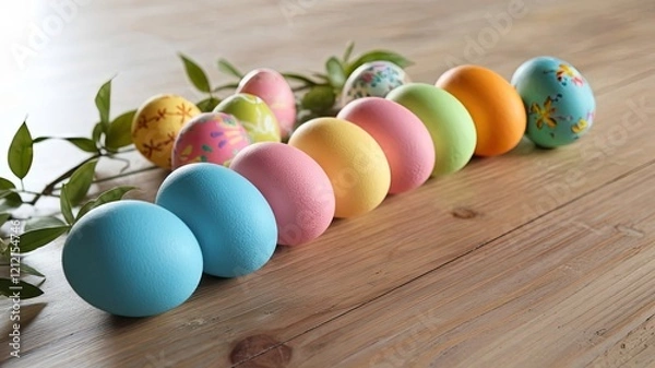 Obraz Colorful Easter eggs on a wooden table