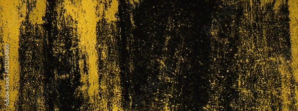 Fototapeta Bold gold and black textured abstract background with vibrant accents for modern designs and striking print media. Banner, header, grunge backdrop, canvas. Painted wall