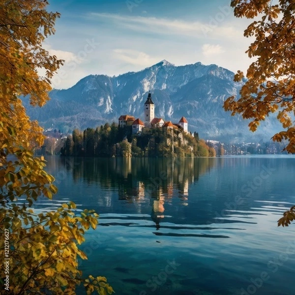 Fototapeta Bled Lake with Bled Castle.