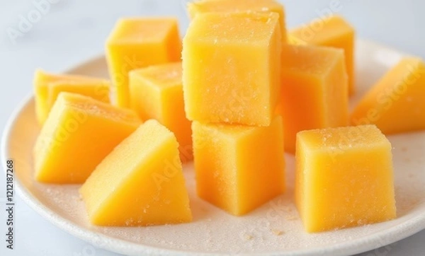 Fototapeta Colorful mango cubes on a plate