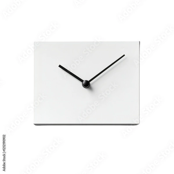 Fototapeta A rectangular clock with a minimalistic design and plain hands, floating on white.