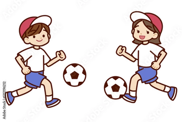 Fototapeta サッカーを楽しむ男の子と女の子