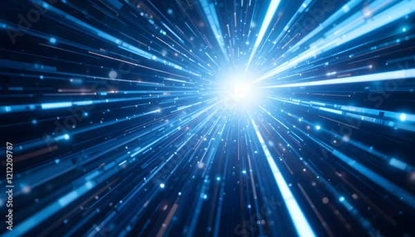 Fototapeta Vector Abstract, science, futuristic, energy technology concept. Digital image of light rays, stripes lines with blue light background
