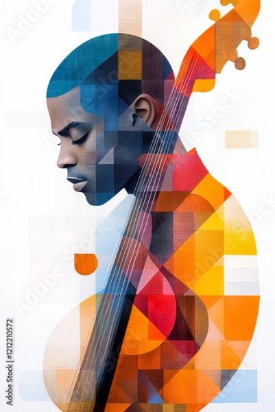 Fototapeta An artistic abstract geometric portrait of a musician, incorporating rhythmic patterns and vibrant hues to reflect creativity and passion,