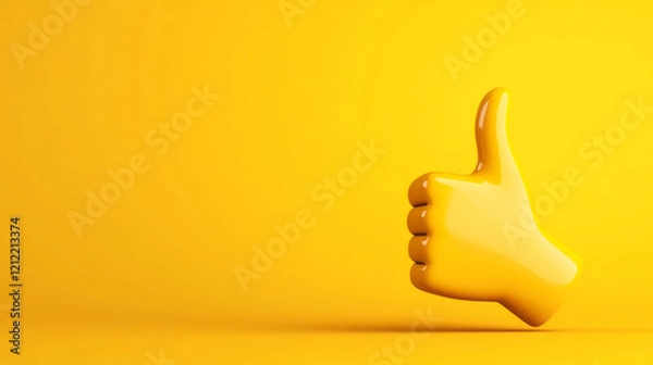 Fototapeta A modern yellow thumbs-up icon with clean lines, signifying approval and positive feedback in social platforms,