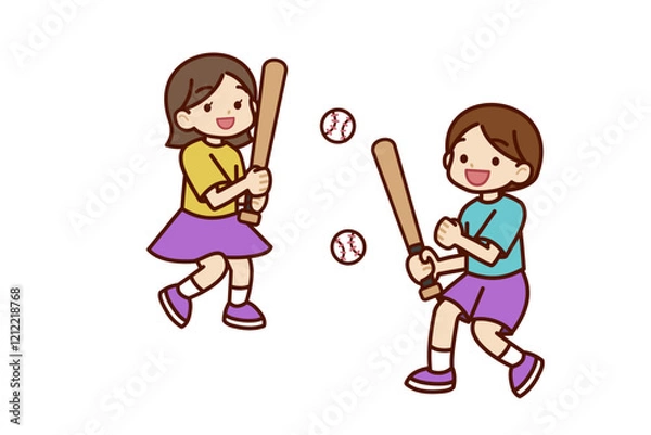 Obraz 野球を楽しむ男の子と女の子