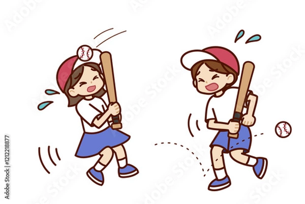 Obraz 野球を楽しむ男の子と女の子