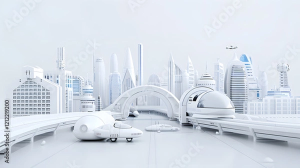 Fototapeta 3d render of white map scene with city roads buildings top view isometric perspective	