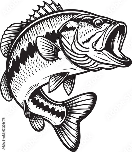 Obraz Bass fish vector illustration sketch of largemouth perch fish