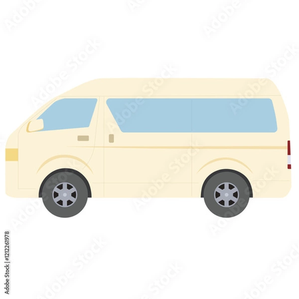 Obraz 車　横向きのシンプルなワンボックスカー　ベージュ・クリーム色
