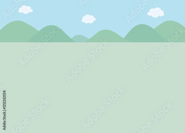 Obraz 青空に浮かぶ白い雲と遠くに山が見えるシンプルな風景の背景
