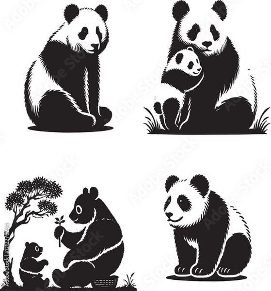 Obraz panda, silhouette of panda, set of panda silhouette