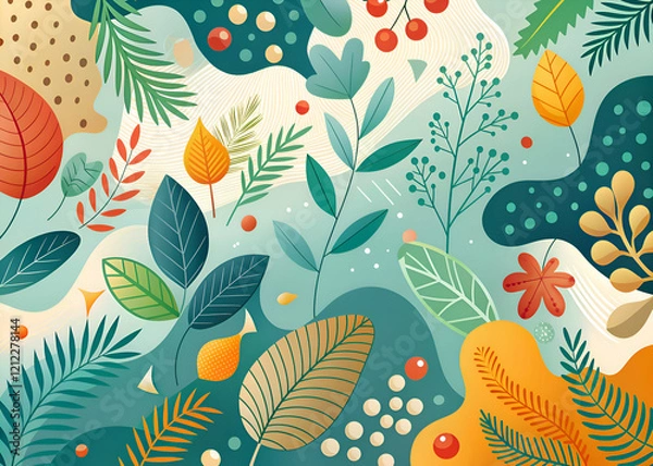 Fototapeta Colorful Abstract Leaves Pattern. Botanical Illustration