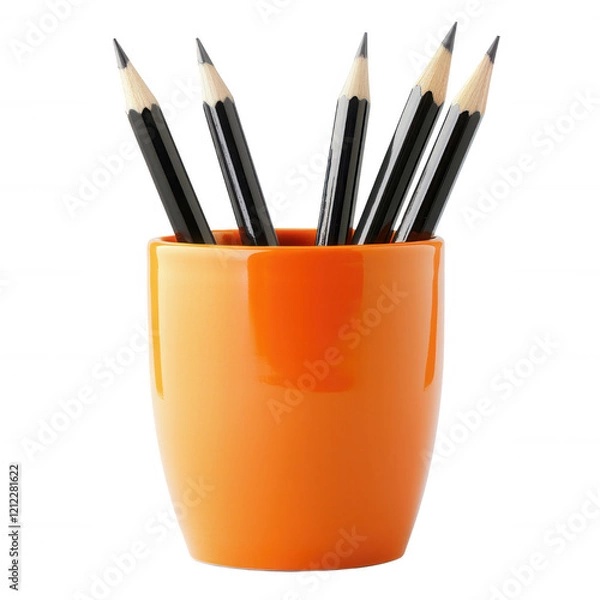 Fototapeta pencils and a pen in a cup isolated on transparent background