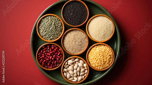 Fototapeta spices and herbs on colorful background