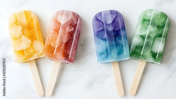 Obraz Colorful Popsicles on Marble Background  Summer Treats