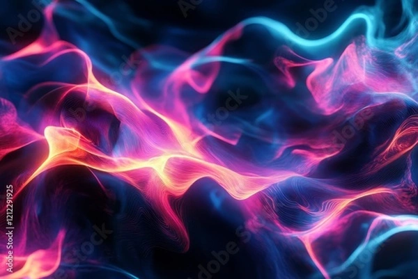 Fototapeta Abstract Neon Waves Flowing Dynamically Across Dark Background