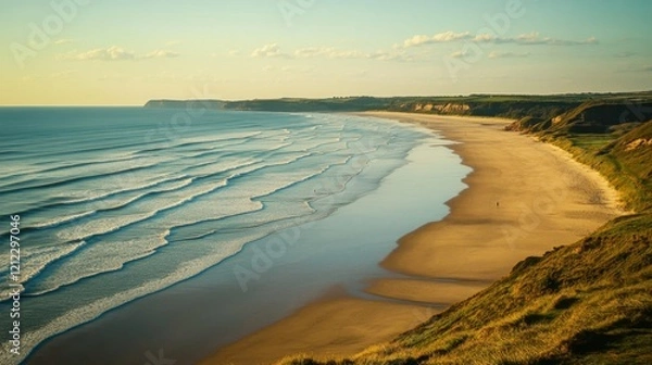 Obraz Subtle ripples on a tranquil blue sea, reflecting the warm light of the afternoon sun.