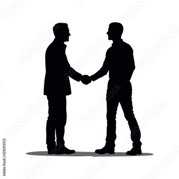 Fototapeta corporate business partners handshake black color silhouette isolated on white background, communication concept flat illustration graphic isolated on white background