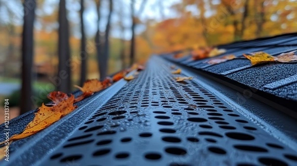 Fototapeta Autumn Leaves on Gutter: A Close-Up View