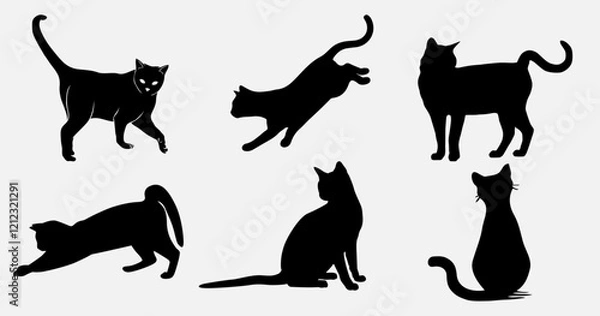 Fototapeta isolated black silhouette of a cat, vector collection	