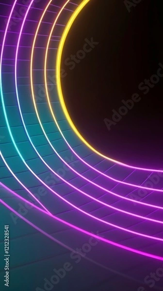 Fototapeta Abstract neon lines create a dynamic, futuristic background with a sense of depth.