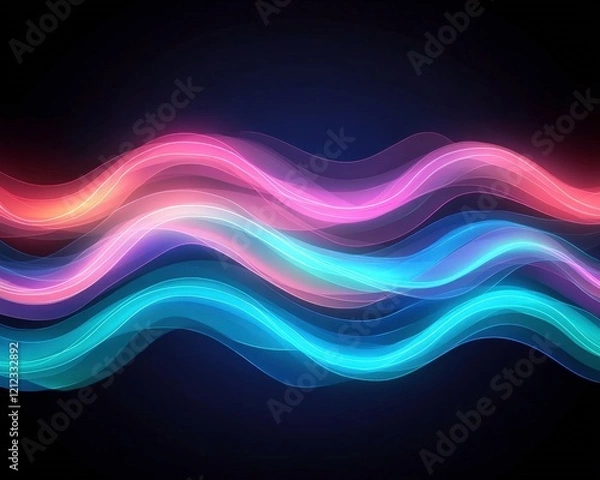 Fototapeta Abstract waves in vibrant colors create a dynamic visual effect on a dark background.