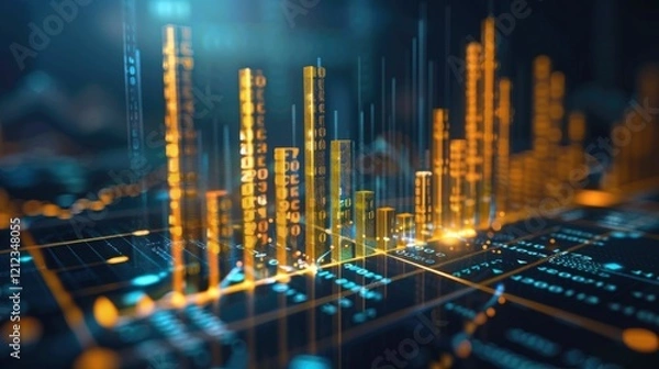 Fototapeta Abstract money growth with digital binary codes forming a rising chart