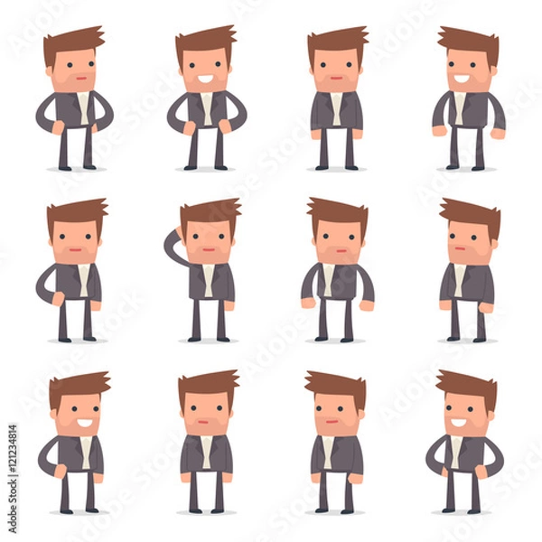 Fototapeta Set of Happy and Cheerful Character Competitor standing in relax