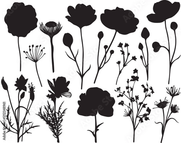 Fototapeta  Set flowers. Hand drawn vector illustration