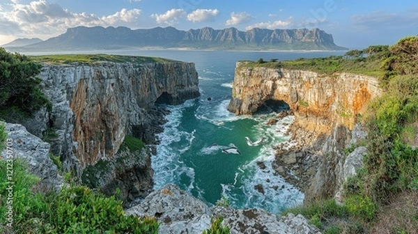 Fototapeta Coastal Cliffs Dramatic Ocean View Mountain Background
