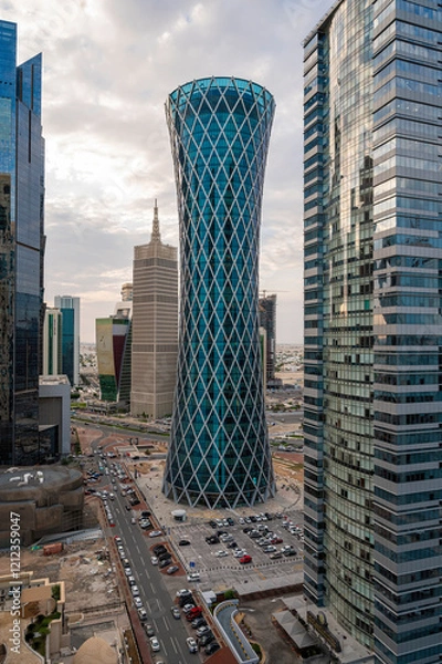 Fototapeta Aerial view of West Bay Doha Qatar. Business and finance hub of Qatar
