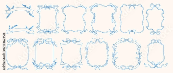 Obraz Vintage frame set with bows and ribbons. Template for wedding, birthday, party invitations. Romantic girly vibe.