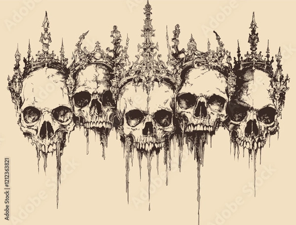 Fototapeta Editable Skull with Thorns a Crown of Roses Vector