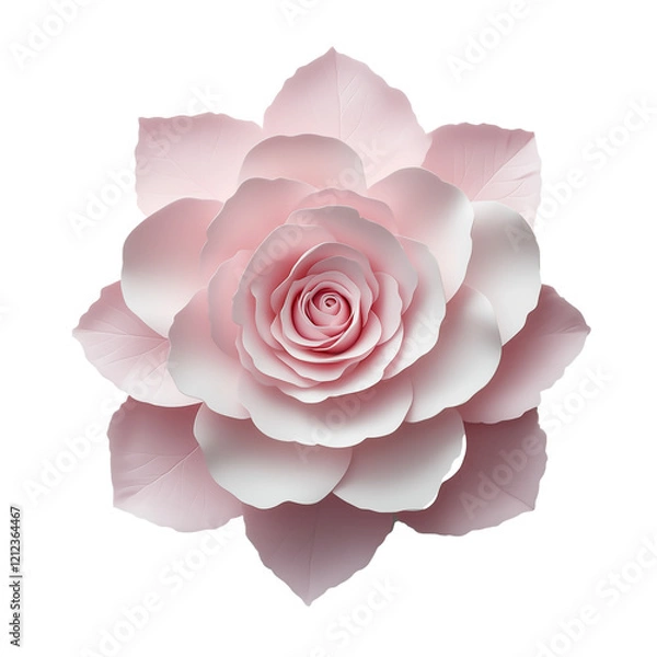 Obraz Ultra HD PNG image of light romantic baby pink color rose flower realistic elegant glowing beautiful flower  petals top view isolated on a transparent background